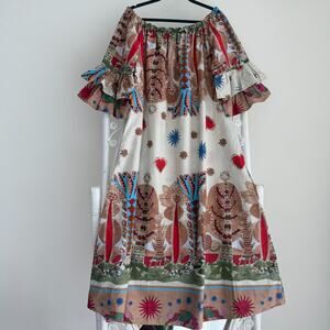 Blanco De Ibiza Dress One Size Off Shoulder Linen Boho Chic Prairie Artsy Resort